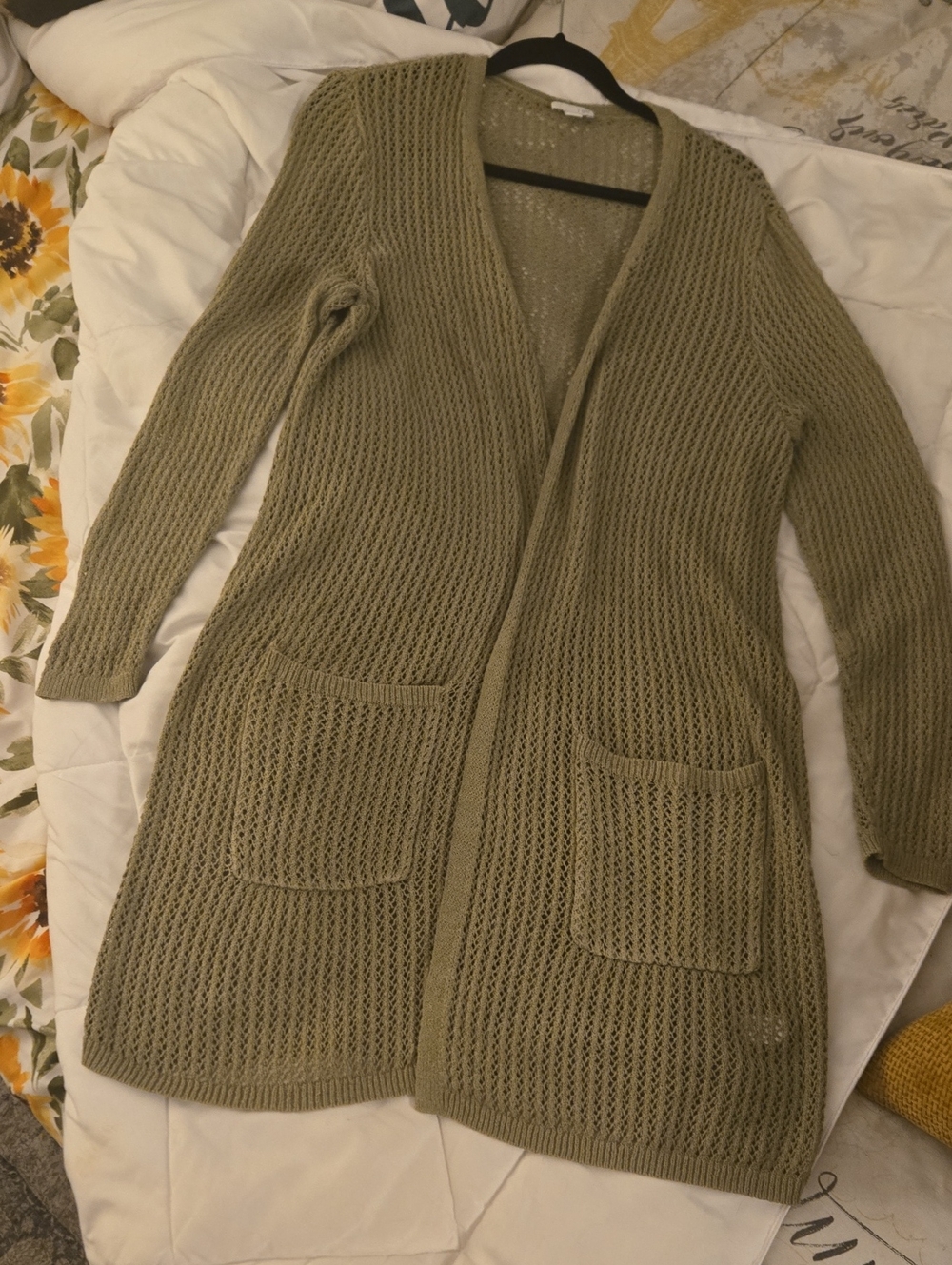 J. Jill Olive Open-Weave Long Cardigan with Pockets